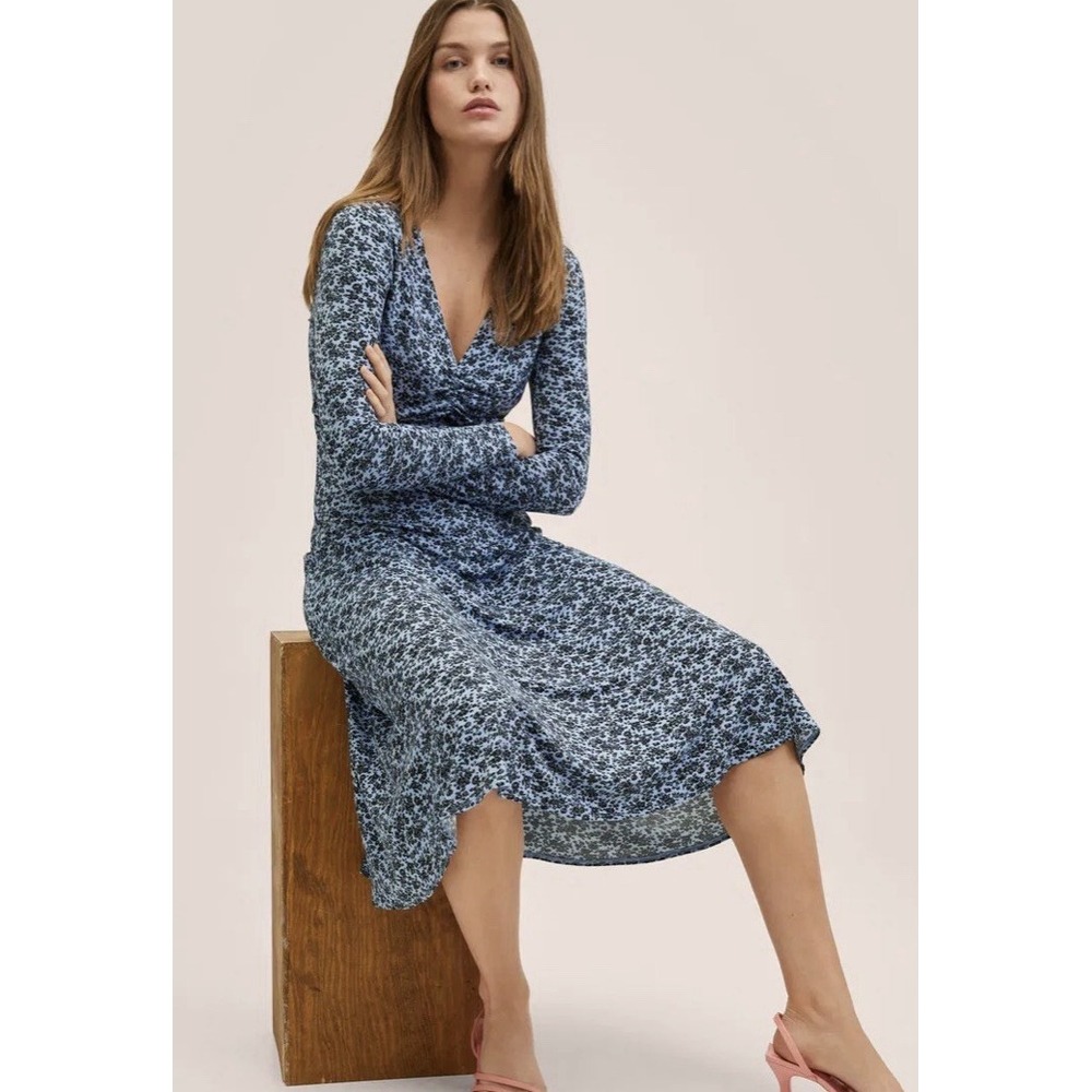 Mango‎ Printed Ruched Dress Size 4 - Picture 2 of 13